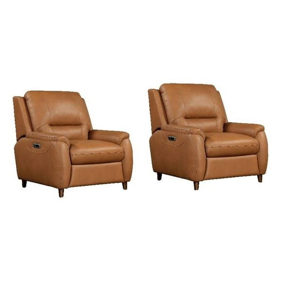 Pemberly Row Contemporary Caramel Cream Power Recliner Two Pack