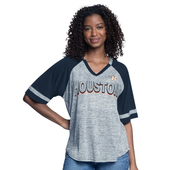 Women's-G-III 4Her by Carl Banks Navy Houston Astros Hall of Fame Raglan Oversized Half-Sleeve V-Neck Top