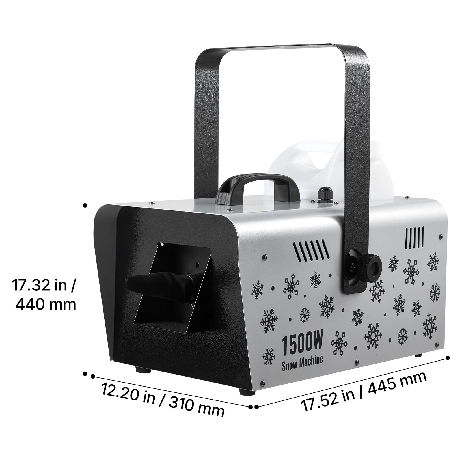 KFFKFF 1500W Snow Machine Snowmaker Machine for Events & Parties SPCC Cold‑Rolled Steel PP 5L Large Tank, 17.52x12.20x17.32 in Black