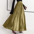 thumbnail image 2 of 1pcs Women's High Waist Pleated Maxi Skirt Gold Beach Skirt Flowing Long A-Line Skirt Sparkly Pleated Skirt for Party Vacation, 2 of 4