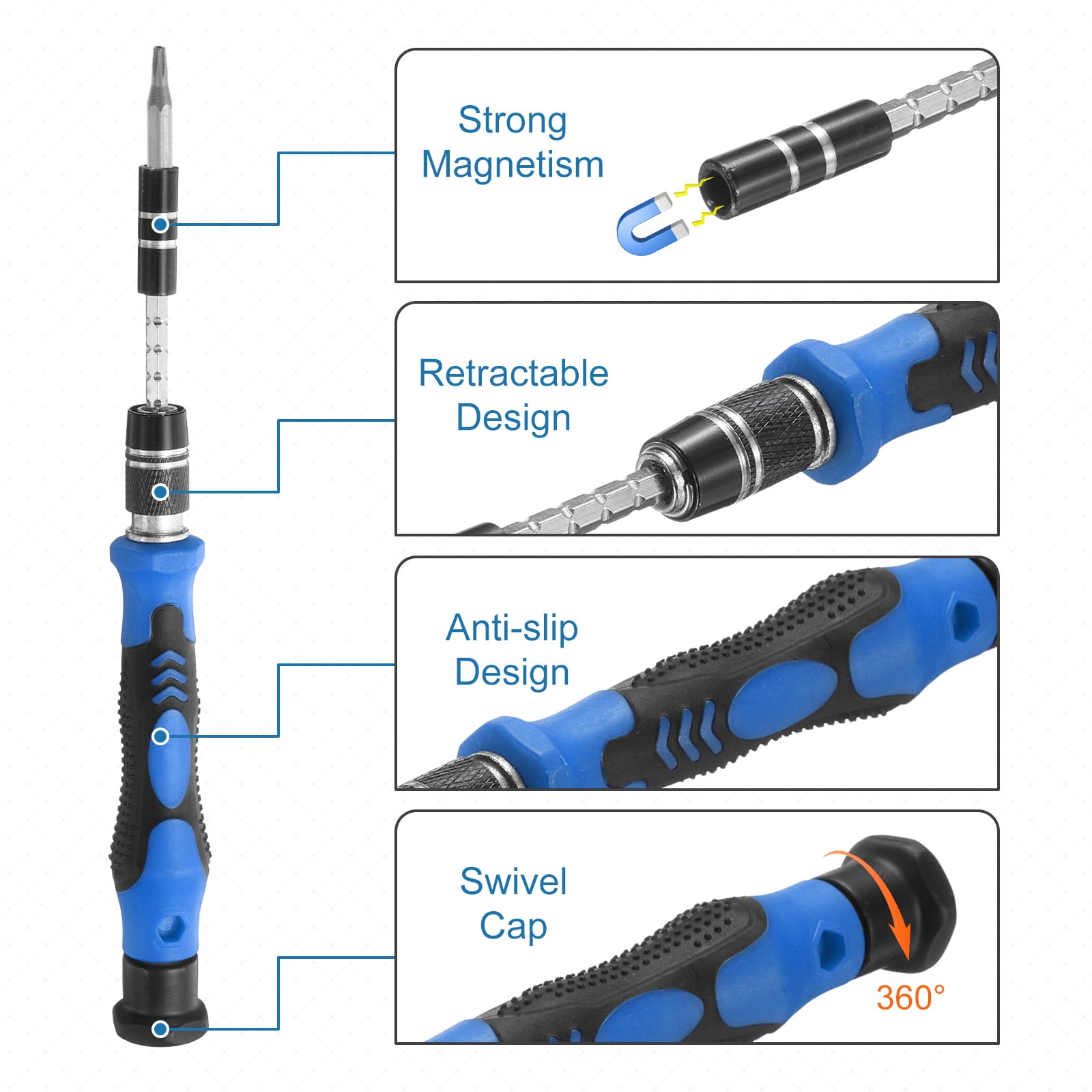Uxcell 116 in 1 Magnetic Precision Screwdriver Set Electronics Repair Tools Kit with 96 Bits Flexible Shaft and Extension Rod for Cellphone Game Console Laptop PC Computer Camera, Blue