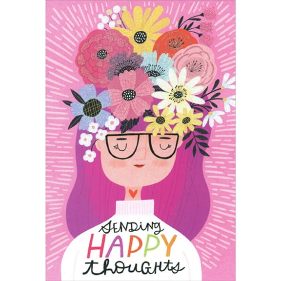 Pictura Sending Happy Thoughts: Girl with Flowers on Head Thinking of You Card