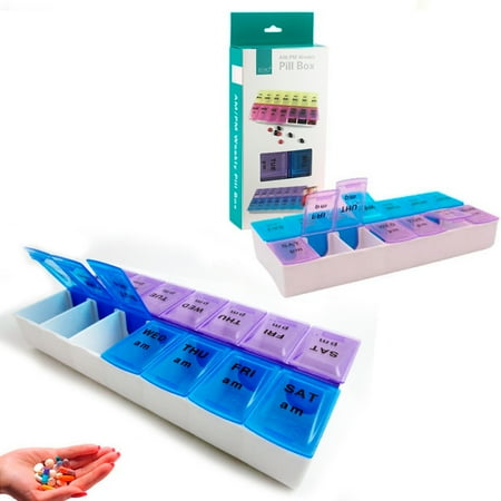 - Weekly Pill Box AM PM Organizer Case Medicine Storage Vitamin Tablet Holder New
