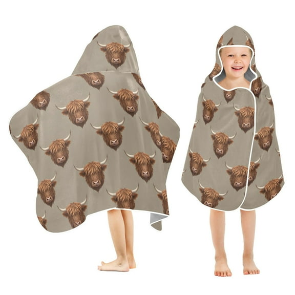 joogoo Retro Highland Cattle Kids Hooded Beach Towel Baby Bath Towel 23.5"x50"