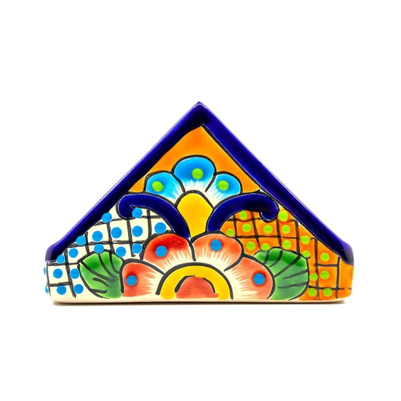 Porte-serviettes en Céramique - Poterie Mexicaine Authentique - pour Comptoir de Cuisine Table à Dîner Usage Intérieur et Extérieur Porte-Mouchoirs et Lettres - Style Mexicain Talavera Servilletero (Multicolore)