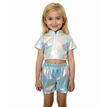 RMGVDSD Trendy Girls Shorts Girls Metallic Shorts For Stage Performance Dance Wear Sparkly Shiny Bottoms Party Outfit Festive Celebration 11-12 Years