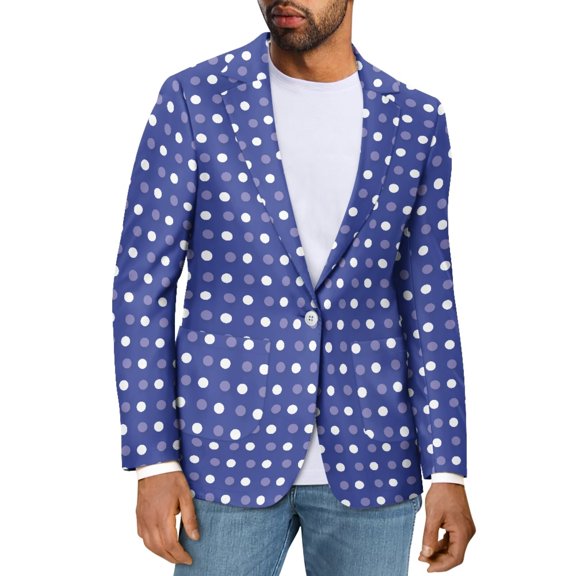Uorisanigo White Polka Dots Mens Casual Blazer Soft One Button Mens Knit Blazer Jacket Casual Regular Fit Long Sleeve Soft Sport Coats Stretch Stylish for Men Size XS