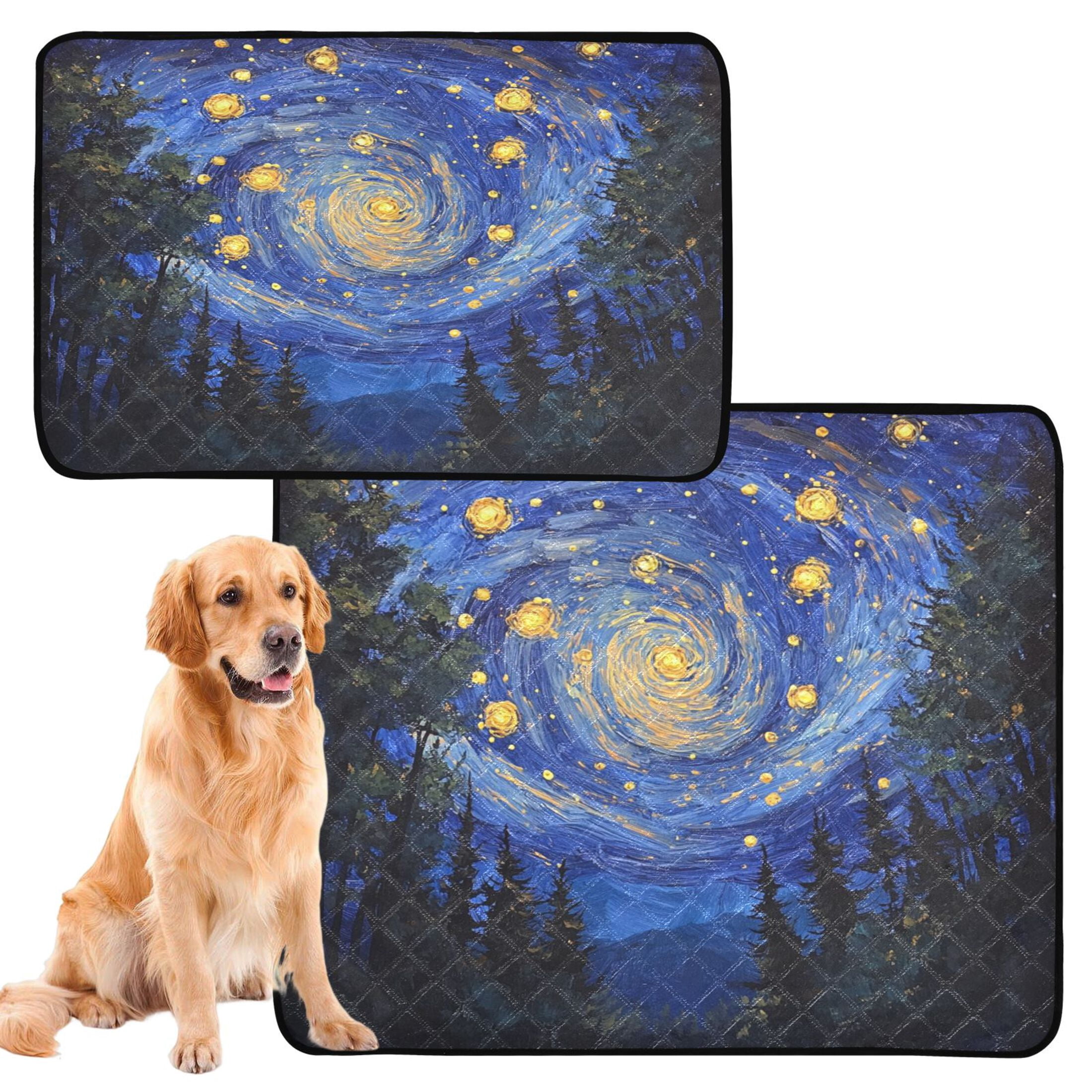 Qxltty Starry Night Sky with Fireflies Cat litter Pads Pet Set of 3 Diaper Mats Center Anti-leakage Layer Absorbent Soft and Comfortable