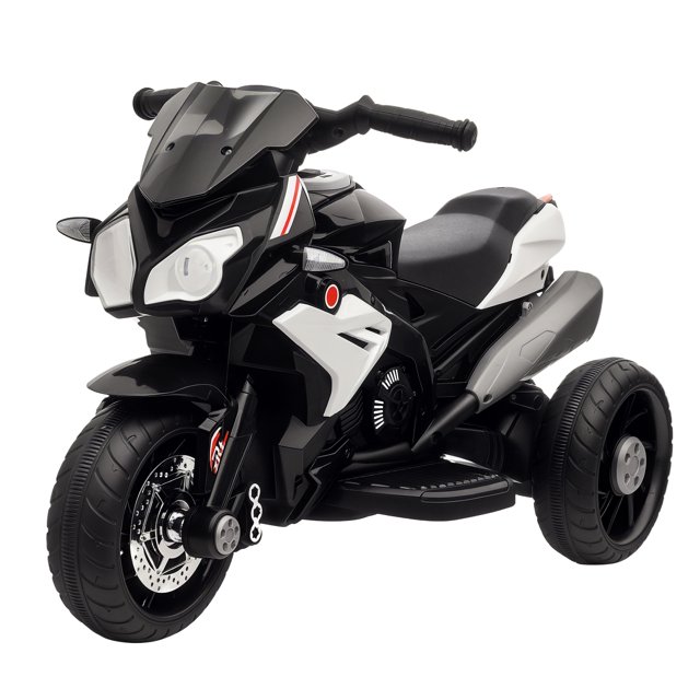 Qaba Moto pour Enfants 6V avec Musique, Phares, 3 Roues, Noir