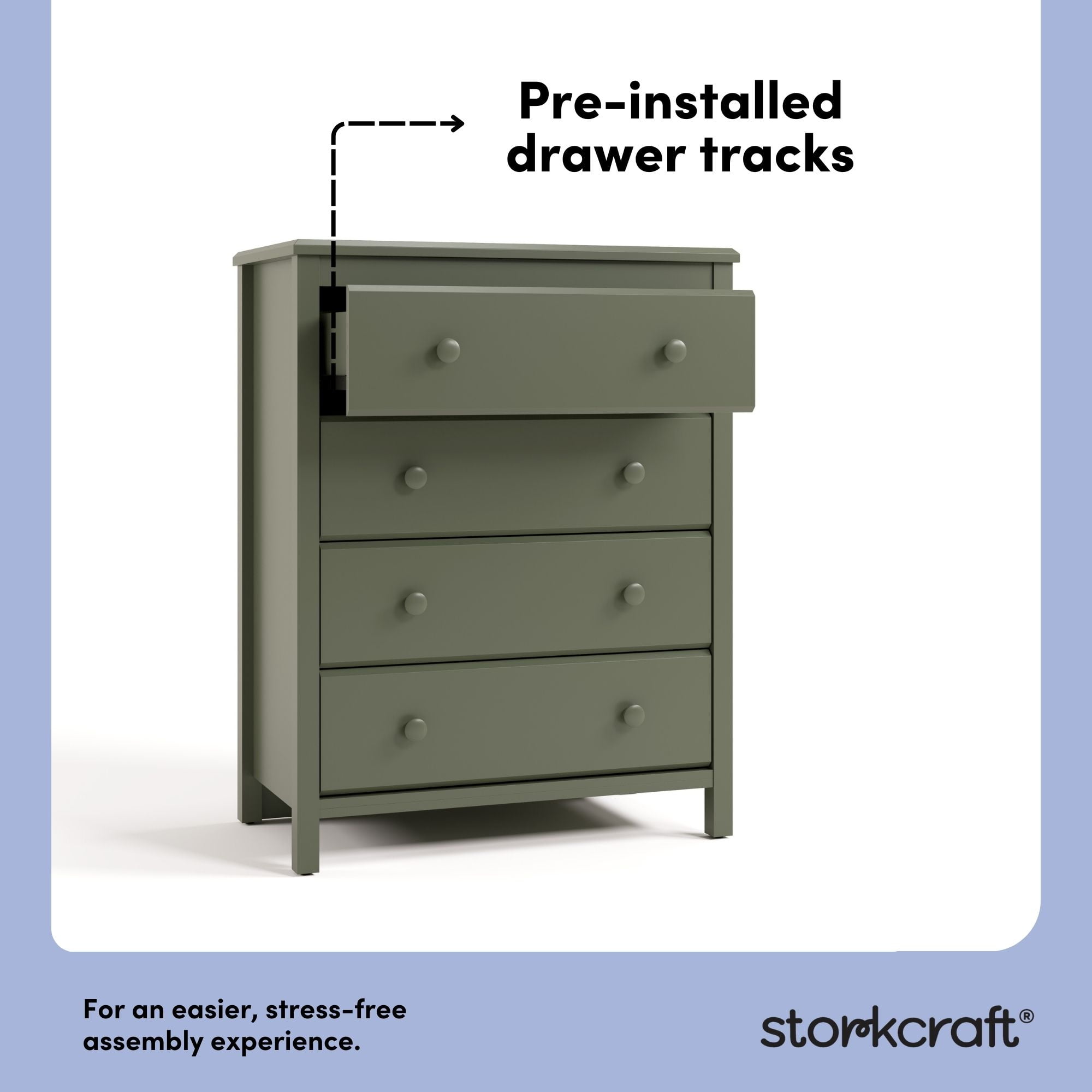 Storkcraft Alpine 4 Drawer Nursery Dresser, Olive
