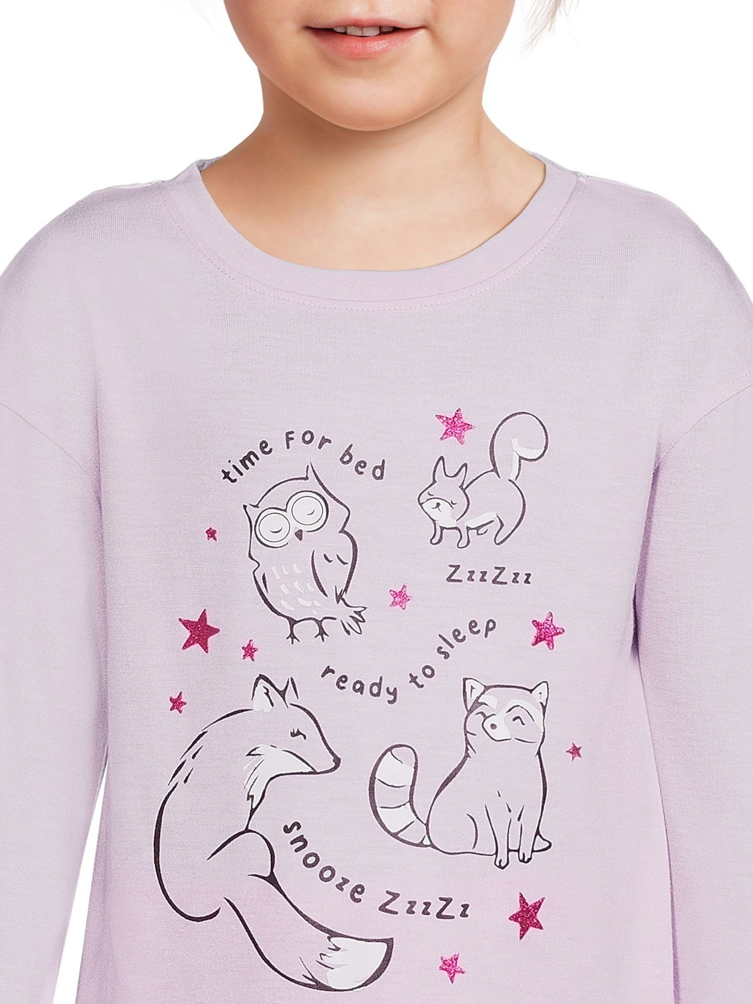 Wonder Nation Girls Long Sleeve Top and Jersey Pants with Knit Flannel, 2-Piece Pajama Sleep Set, Sizes 4-18 & Plus