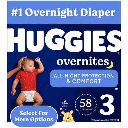 Huggies Overnites Nighttime Diapers, Size 3 (16-28 lbs), 58 Count (Select for More)