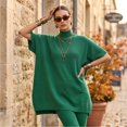 thumbnail image 5 of Szluipve 2 Piece Sets for Women 2 Piece Knit Loungewear Set Turtleneck Short Sleeve Oversized Tunic Top & Ribbed High Waist Leggings Casual Loose Fall Winter Outfit Suit Green 2XL, 5 of 7