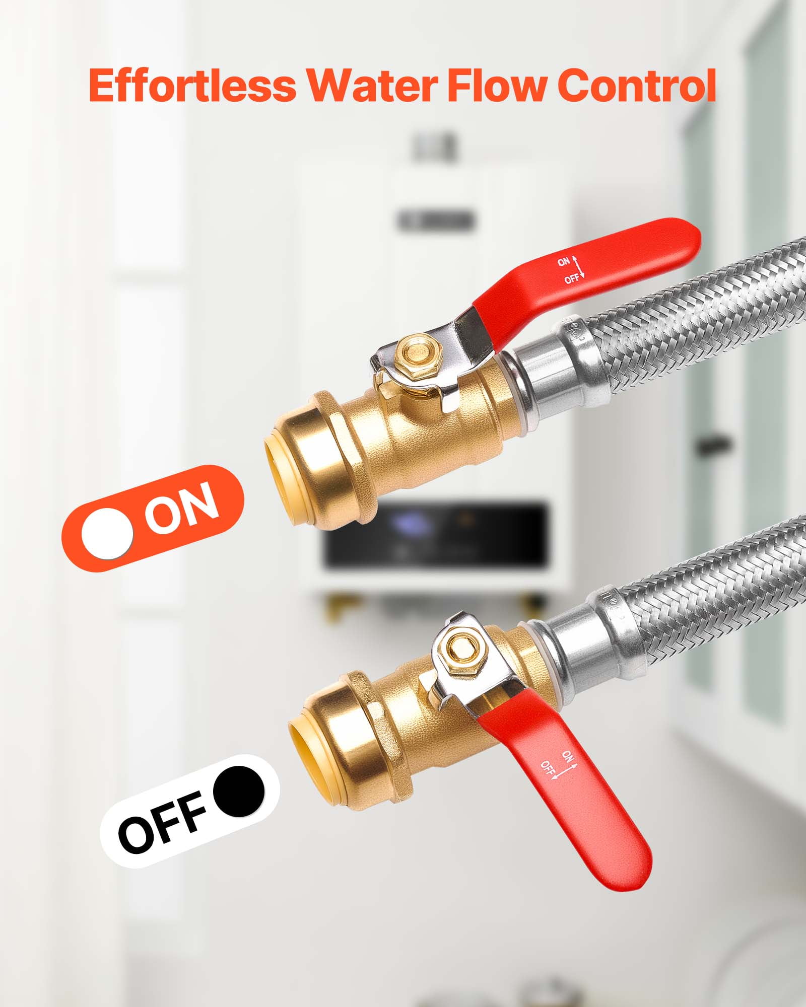 VEVOR Water Heater Kit, Push-Fit Valve Flexible Water Heater Connector with 3/4" FIP x 3/4" PTC Ball Valve, Stainless Steel Braided Waters Heaters Supply Line for Bathroom, Kitchen, Laundry Room