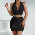 thumbnail image 2 of ZQUUVOU Women's Two Piece Outfits Twist Front Halter Cami Tops And Mini Skirt Summer Set Black, 2 of 5