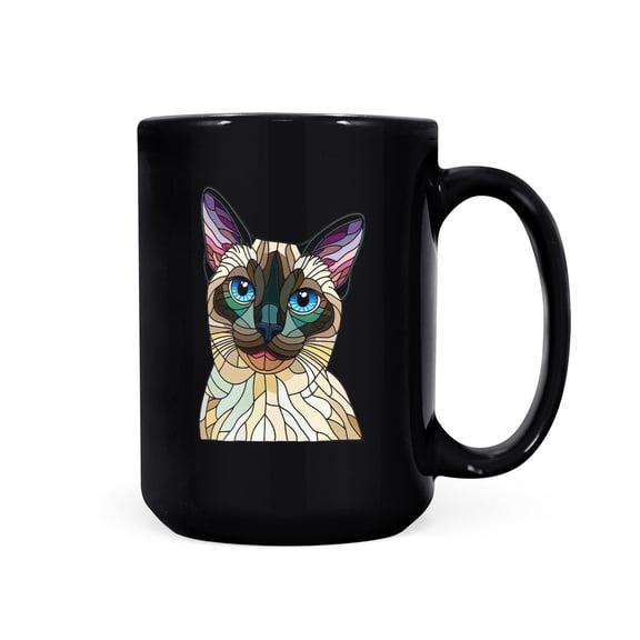 Patriotic Siamese Stained Glass Portrait American Flag Mug Cat Lover Kitten Owner Gifts Coffee Tea Cup - 01010