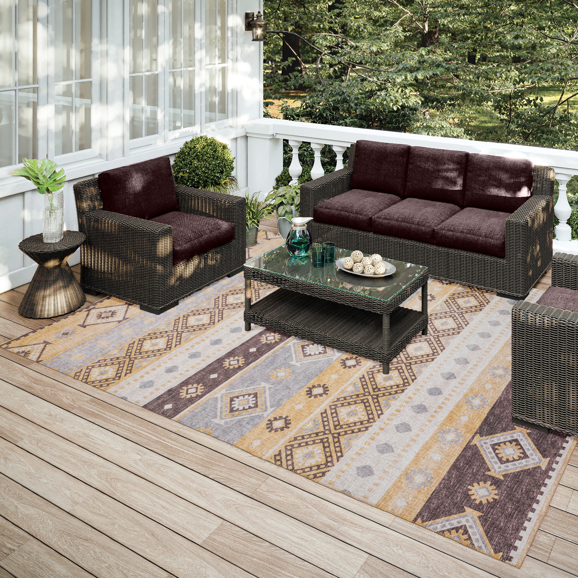 Addison Rugs Addison Indoor/ Outdoor Yuma Southwest Boho Washable Rug 8' x 10' - Gilded