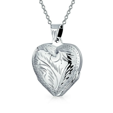 4 Way Heart Locket (Etched Four Way Heart Shaped Photo Locket Keepsake Pendant For Women Mothers 925 Sterling Silver 18)