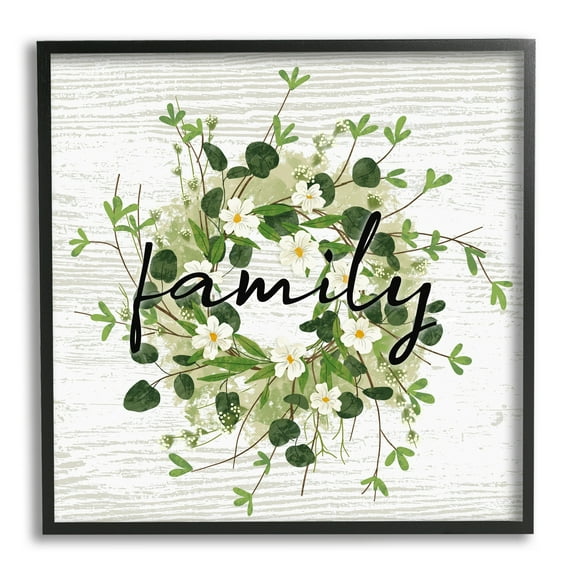 Stupell Industries Rustic Wreath Family Calligraphy Country Grain Pattern Graphic Art Black Framed Art Print Wall Art, Design by Ziwei Li