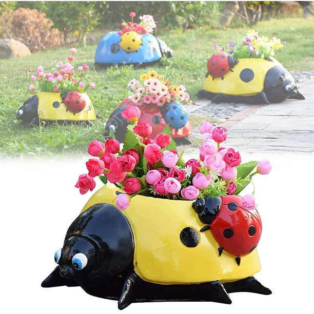 Ladybugs Flower Pot Decor, Resin Ladybug Garden Decorations, Outdoor