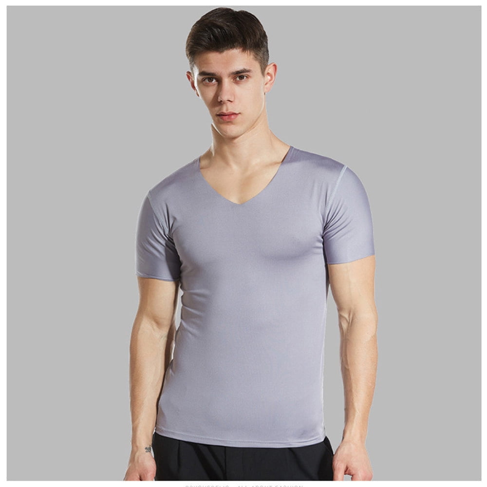 V-Neck T-Shirts Sweatproof Light Gray 