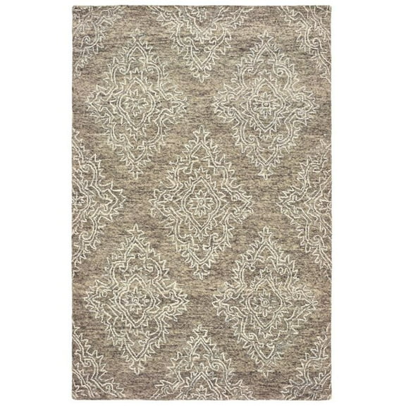 9â€™ x 12â€™ Khaki and White Damask Area Rug