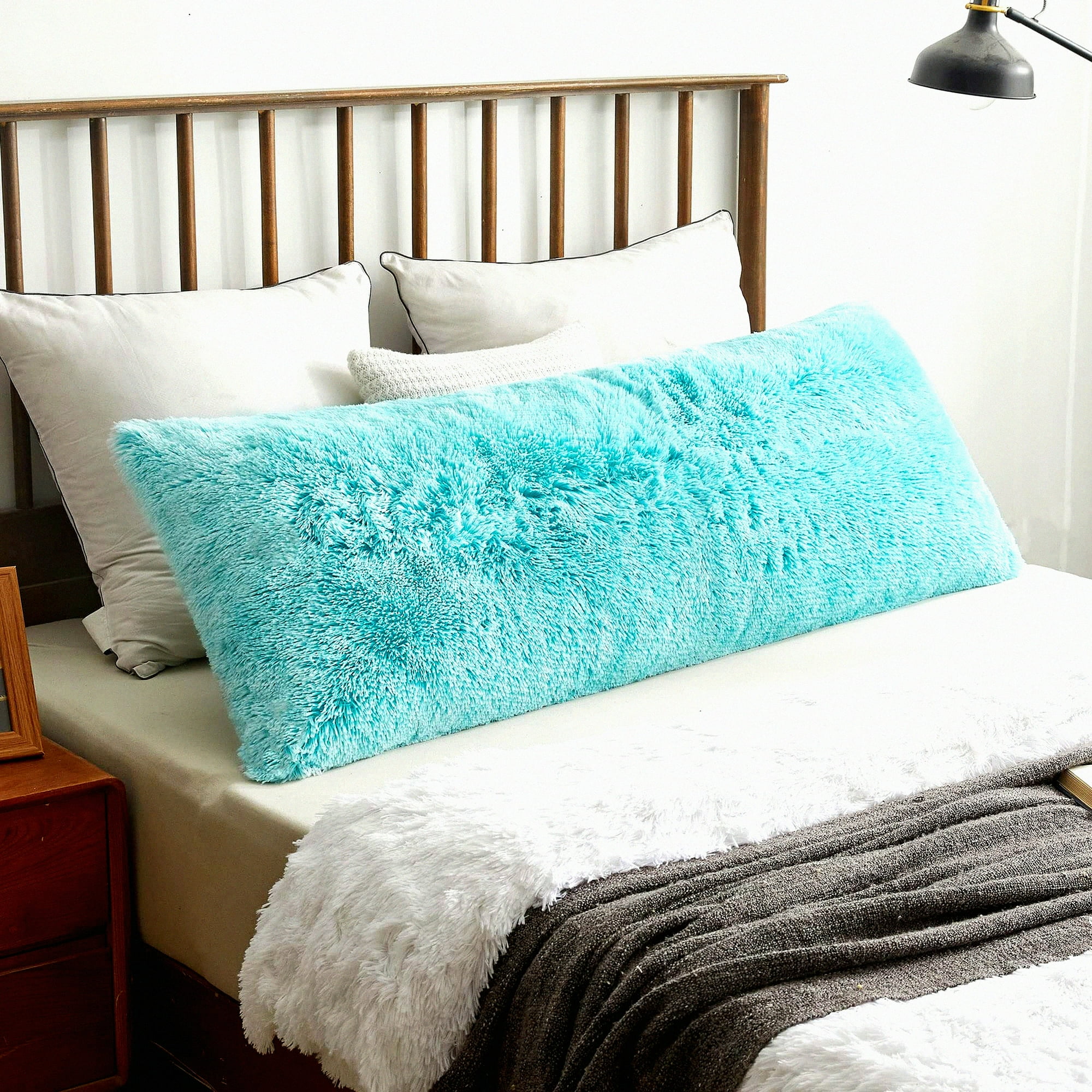 Aqua Ombre Plush Furry Body Pillowcase Cozy Long Shaggy Pillow Cover for Pregnant Women Side Sleeper Zippered Fluffy Pillow Sham 20x54 Walmart