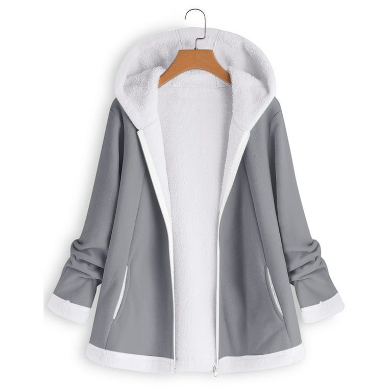 Clearance Promotion Fall Winte Women's Top Ring Decoration Zipper Long  Outerwear Plus Size Long Sleeve Lightweight Shacket Jacket Casual Winter  Fashion Top Hooded Neck Solid Color for Mujer Gray XXXL 