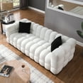 thumbnail image 3 of 84.3"/62.2 "L Luxurious Cloud Sofa Set, Upholstered  Sofa with 4 Pillows and Solid Wood Frame,  Marshmallow Boucle Fabric Couch with Square Arm and Wood Legs for Living Room, Apartment, Office, White, 3 of 9