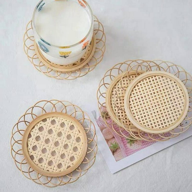 Round Rustic Coasters Set Tea Rattan Unique Drink Personalized Bar