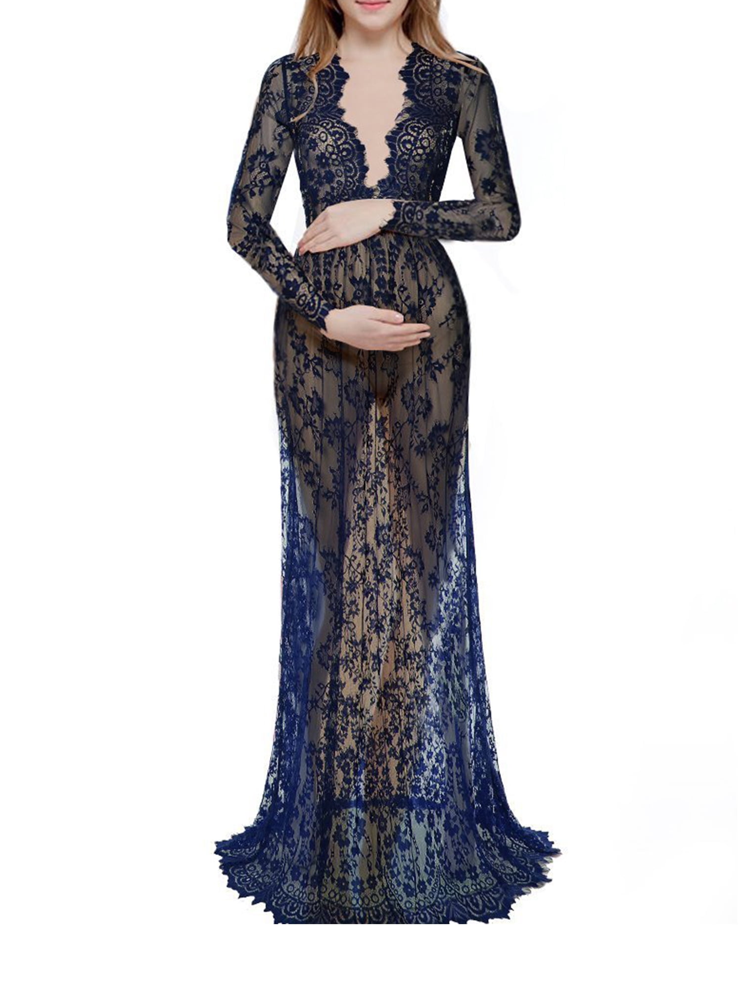 Maxi Lace Dresses Deep V Neck 