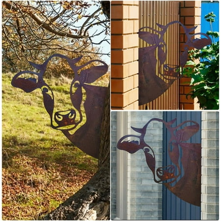 

Home Decor Outdoor Garden Farm Peeping Cow Metal Artwork Indoor Decoration Europe and America foreign Trade Farm Peeping Cow Metal Pendant 2pc Clearance