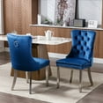thumbnail image 3 of LegaHome Dining Chairs Set of 2, Modern Upholstered Velvet Dining Room Chairs with Nailhead Trim and Chrome Stainless Steel Plating Solid Wood Legs, Tufted Button Padded Chairs Set for Kitchen, Blue, 3 of 9