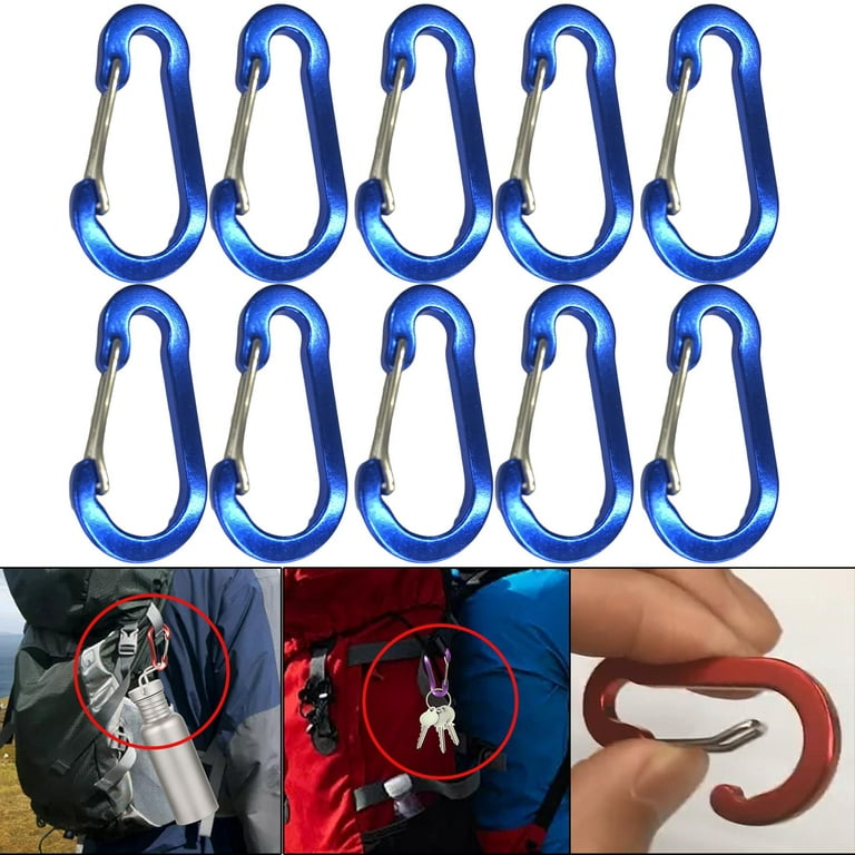 10 Pack Aluminum D s Hiking Clips Locking Carabiner for Hiking Camping  Fishing and Outdoor Use , blue 