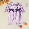 thumbnail image 2 of Kogui Girl Long Sleeve Romper Baby Girl Clothes Romper Long Sleeve Ruffle Jumpsuit Cute Girl Fall Winter Outfits with Headband 0 3 6 9 12 18 24 Months (Purple,6-9 Months), 2 of 5