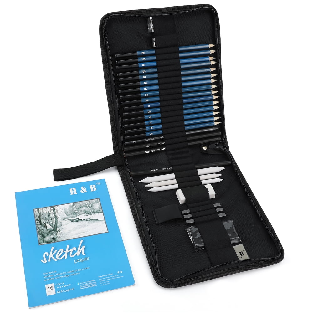 Magicfly 33 Charcoal Pencil Set Artist Kit with Sketch Book, Charcoals