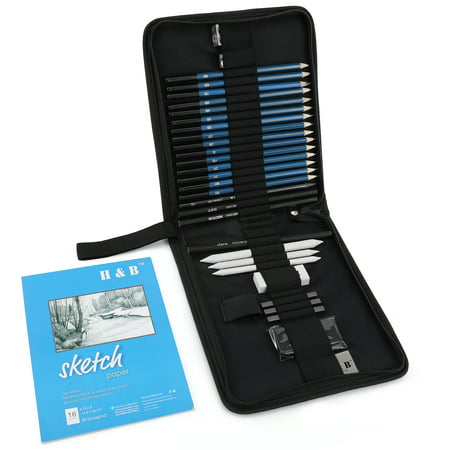 Magicfly 33 Charcoal Pencil Set Artist Kit with Sketch Book, Charcoals, Pastels, Tools, Erasers, Kit Bag for Shading,