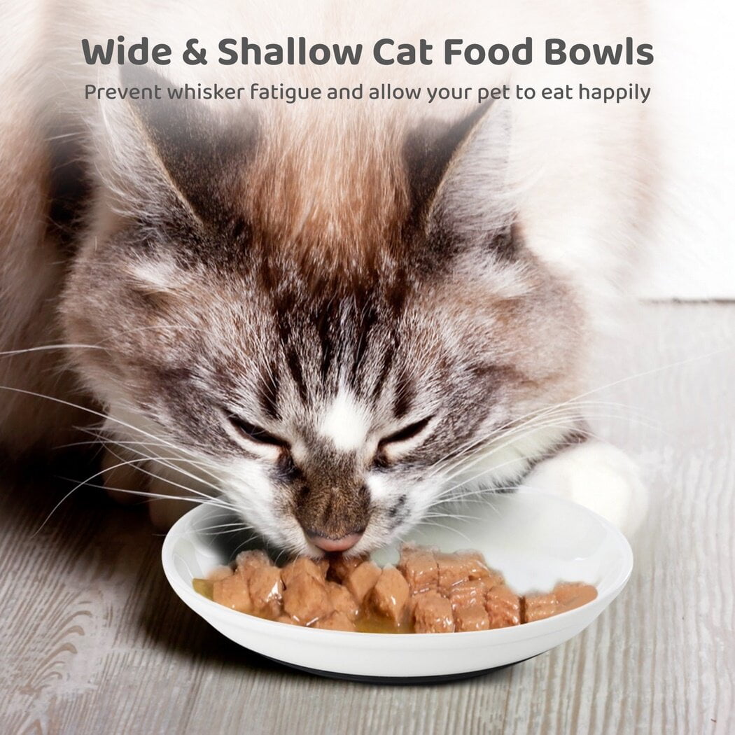 5.9'' Diameter Ceramic Cat Bowls, No Whisker Fatigue Wide Shallow Cat Dishes with Non-Slip Silicone Bottom, Food Water Plates Bowls for Pet Cat