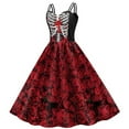 thumbnail image 2 of Viikei Halloween Womens Halloween Costumes Women's Halloween Print Double Shoulder Strap Small V-Neck Retro Dress, 2 of 4