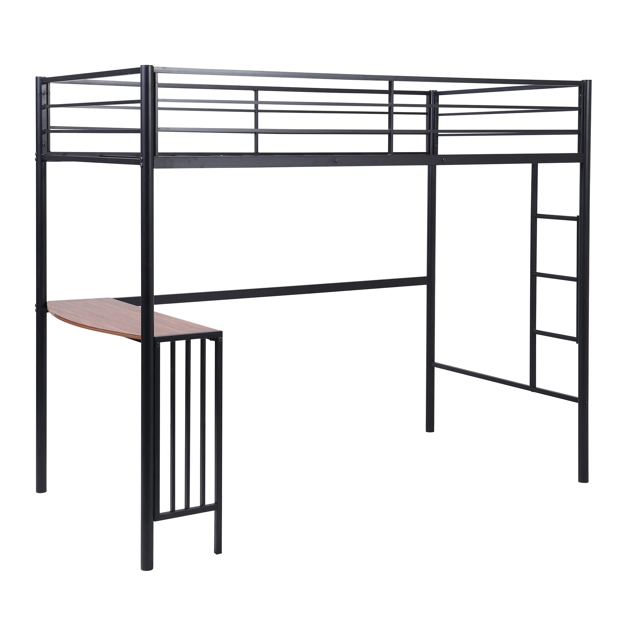 Kepooman Twin Size Metal Loft Bed with Desk & Ladder & Guardrails for Bedroom Dorm, Black Kepooman Twin Size Metal Loft Bed with Desk & Ladder & Guardrails for Bedroom Dorm, Black