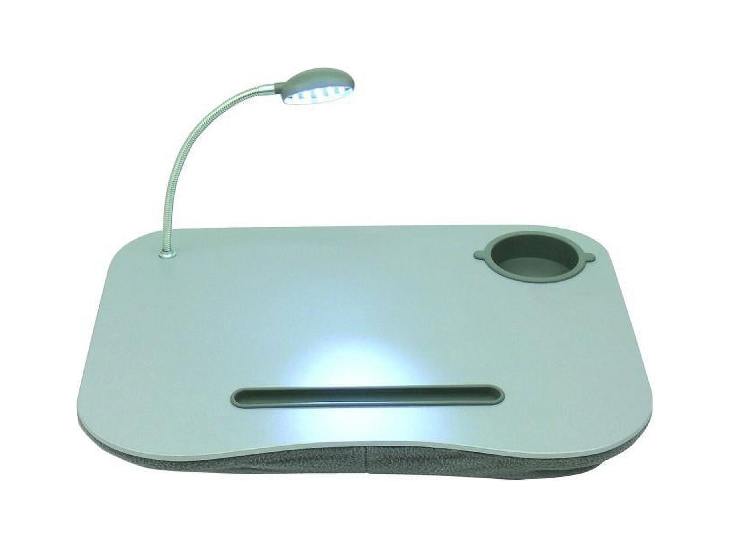 QVS Laptop Desk with Built-In Cushion/LED Light and Cup Holder - Gray