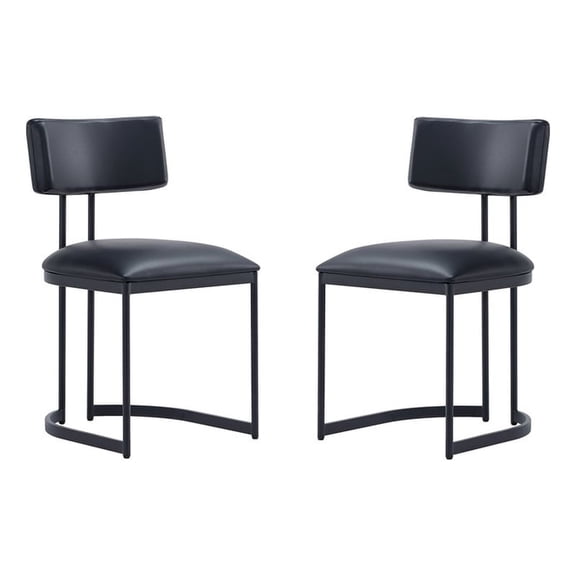 Juno Contemporary Modern Vegan Leather Metal Side Chair in Black - Set of 2