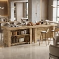 thumbnail image 6 of Fnova 55" 3-Tier Kitchen Island with Storage Shelf, Farmhouse Wooden Stationary Island Table with Large Worktop for Kitchen, Light Brown, 6 of 11