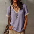 thumbnail image 4 of Diufon Cotton Linen Tops for Women Lace Trim V Neck Short Sleeve Shirts Summer Fashion Vacation Boho Blouses, 4 of 7