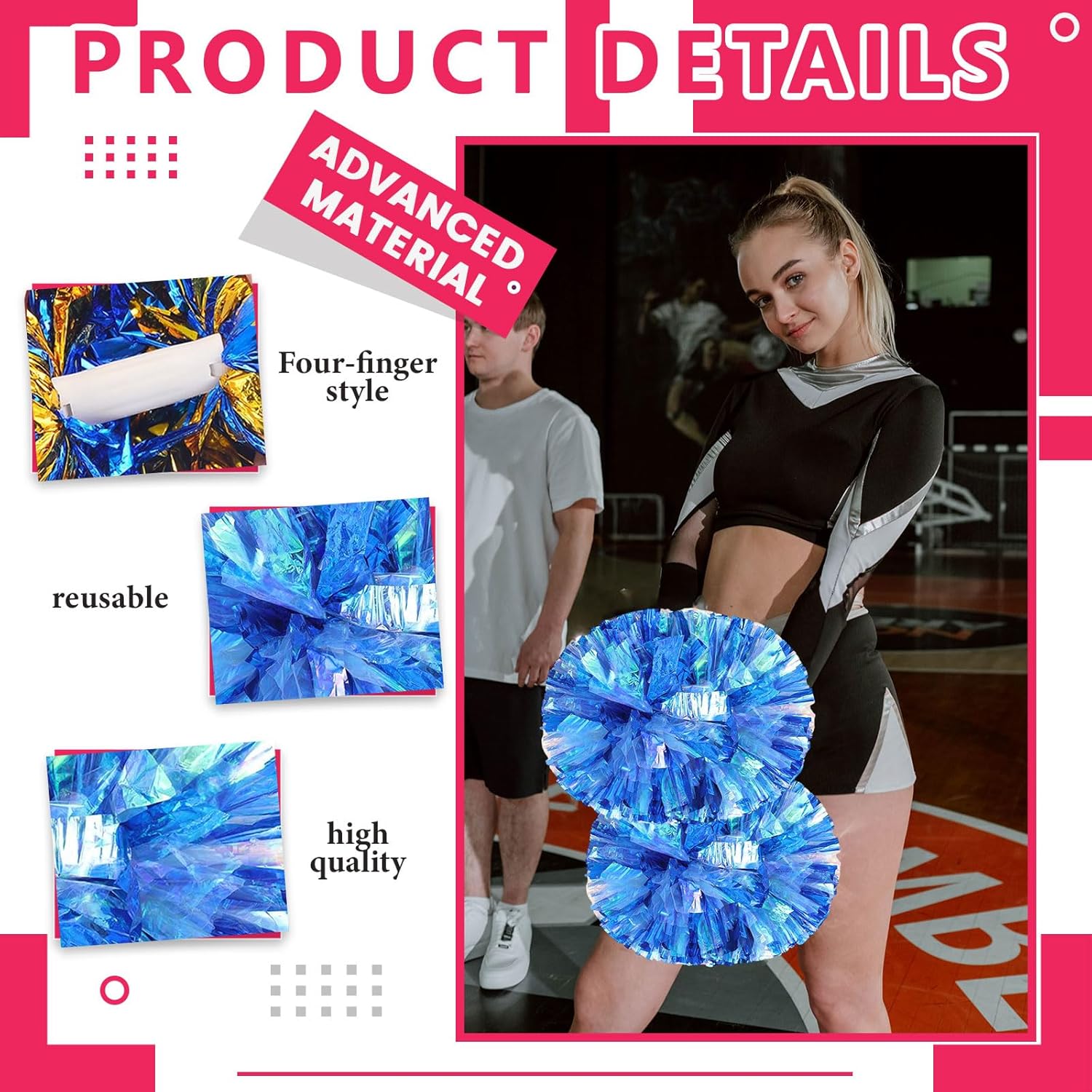 8 Pack Cheerleading pom poms,Handheld Cheer pom poms, Sports Cheer Plastic Pom Poms Cheerleading for Sports Team Spirit Cheering (Colorful+Blue)