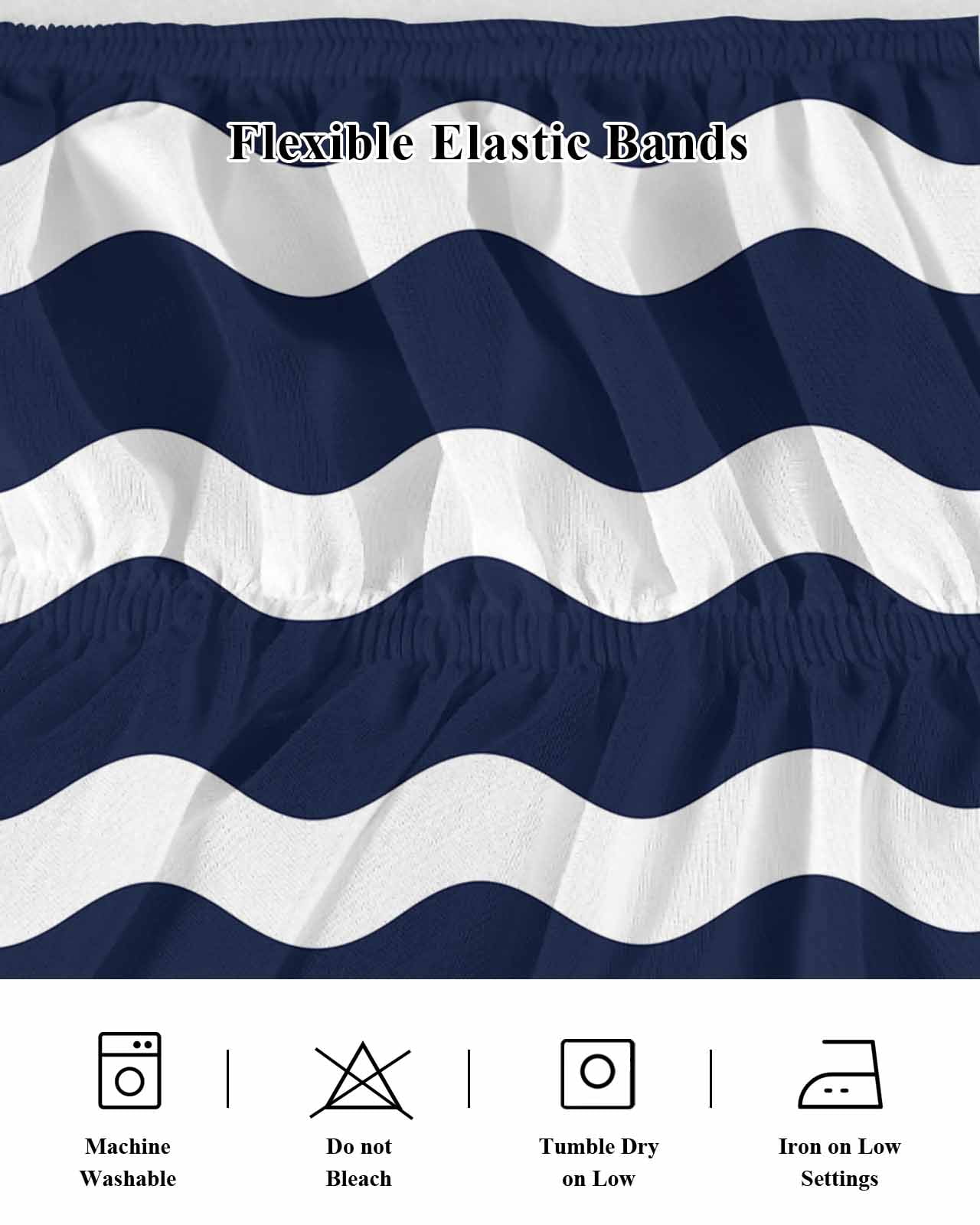 Navy Blue Bed Skirt King Size 16&nbsp;Inch Drop, Wavy Stripes Wrap Around Dust Ruffle Bedskirts, Wrinkle & Fade Resistant Easy Fit Bedskirt with Adjustable Elastic
