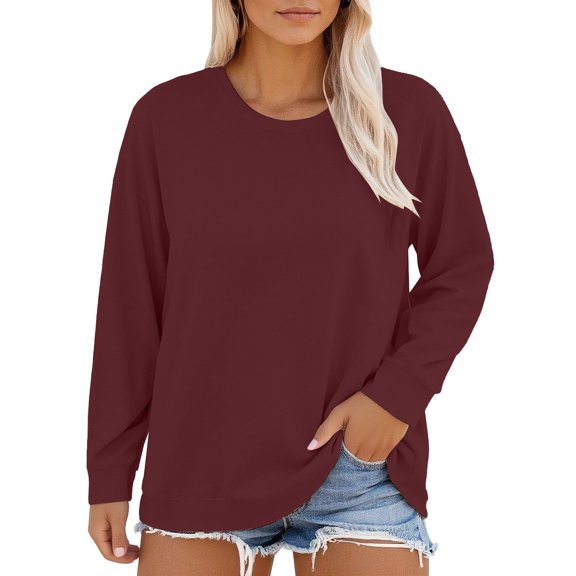 IMENGL Long Sleeve Shirts for Women Soft Plus Size Neck Summer Loose Fit T-Shirt Casual Women's Basic Tee Long Sleeve Tops,Red