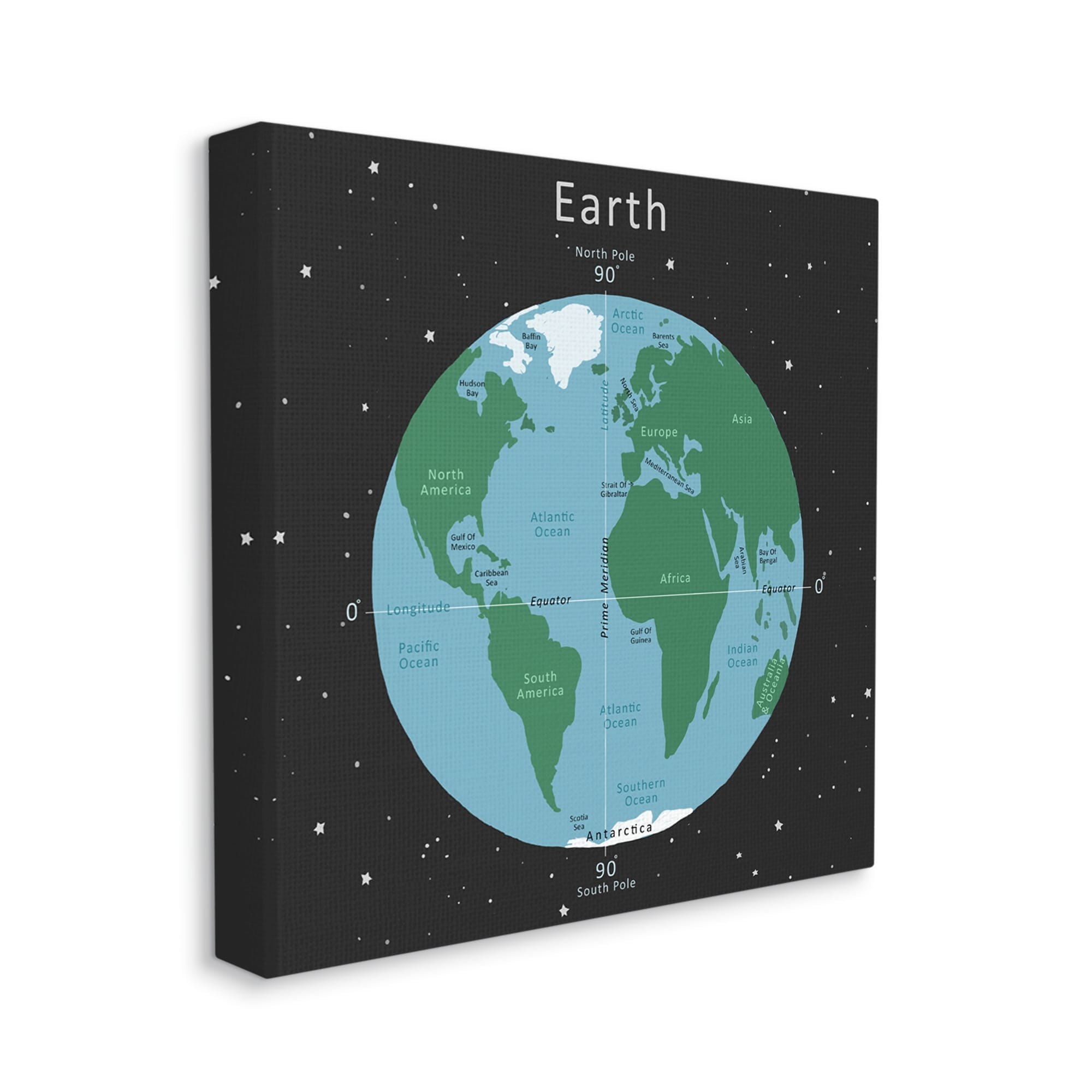 Stupell Industries Earth Equator Prime Meridian Map Diagram Globe Canvas Wall Art, 30 x 30, Design by Carla Daly