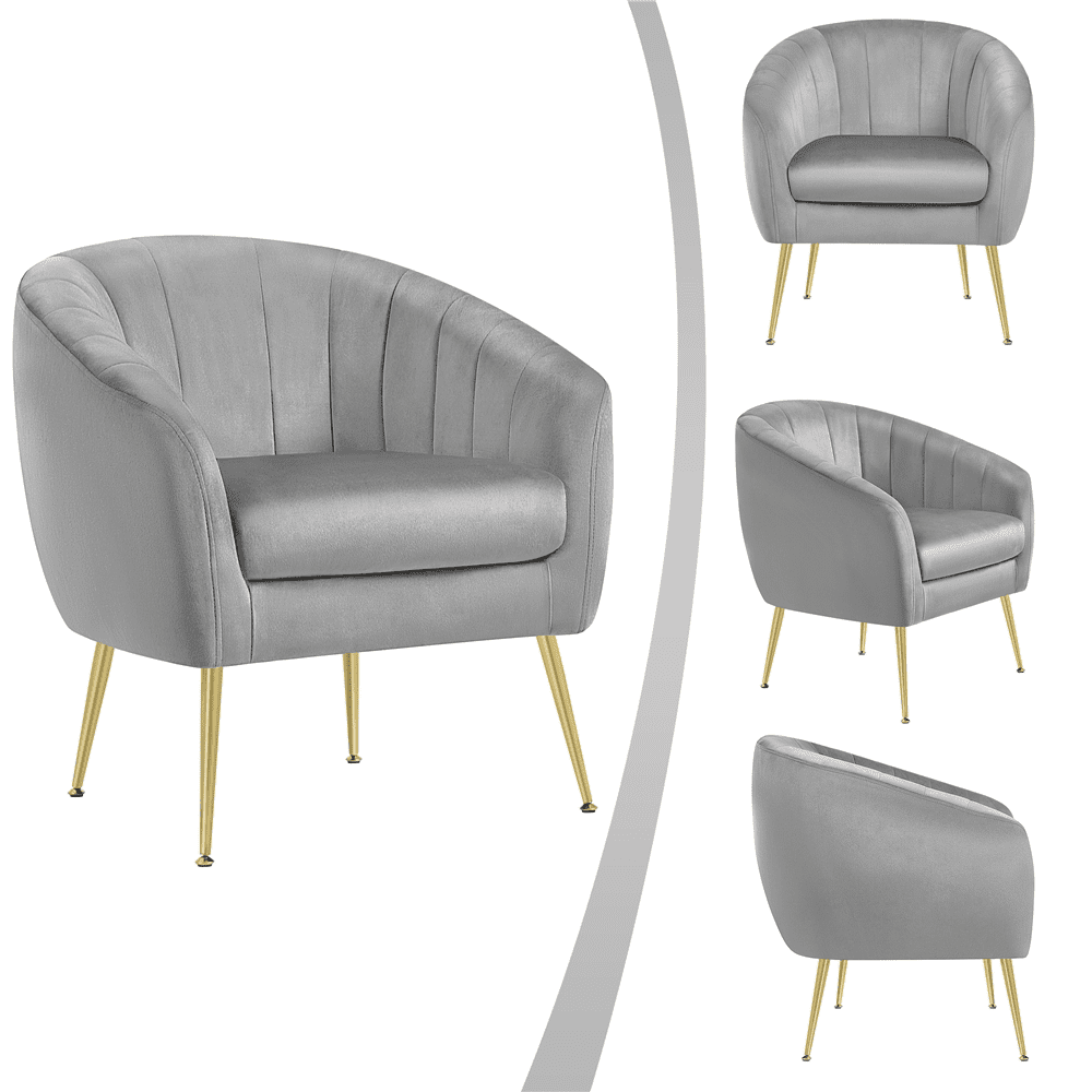 Alden Design Barrel Accent Chair with Gold Metal Legs for Living Room, Gray