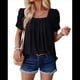thumbnail image 2 of Camisetas de Punto Holgadas Informales de Corta con Pliegues y Cuello Cuadrado para Mujer, Blusas de Punto de Color Liso Negro L, 2 of 10